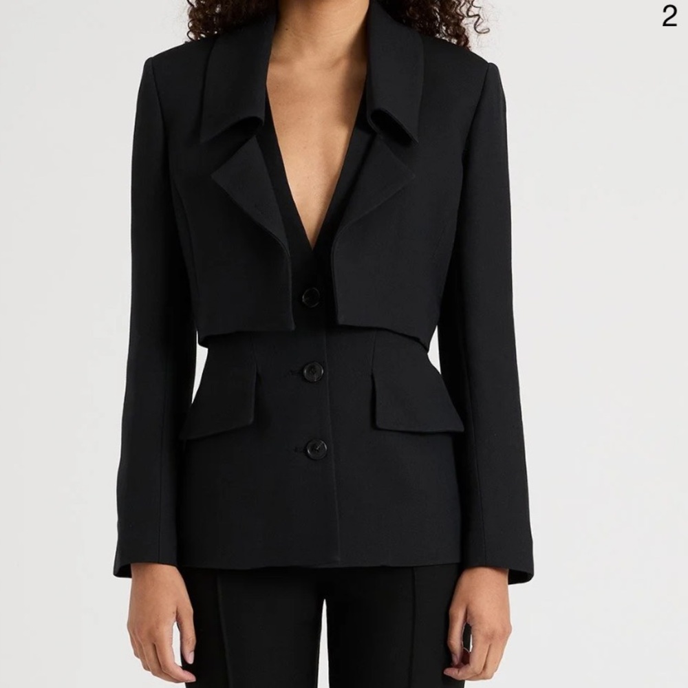 AMIR TAGHI women's cece bolero cropped wool silk blazer in black 8 1 part